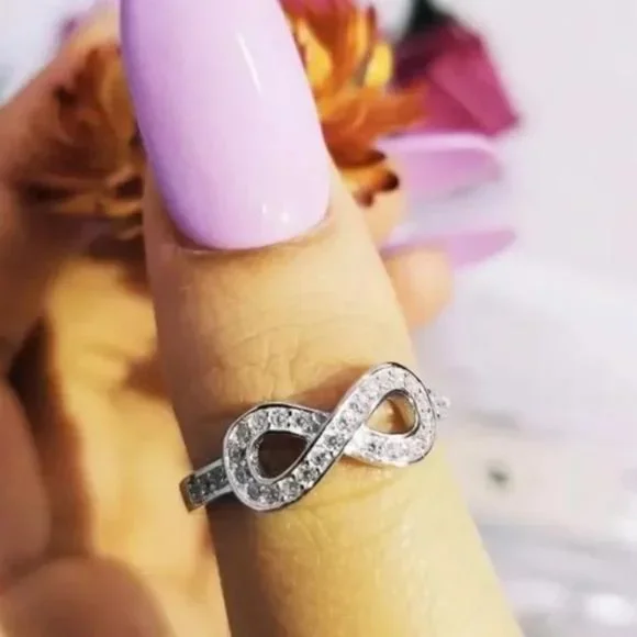 NEW INFINITY 925 STERLING SILVER DIAMOND RING, CUTE RING, SHINY RING. - Picture 2 of 5